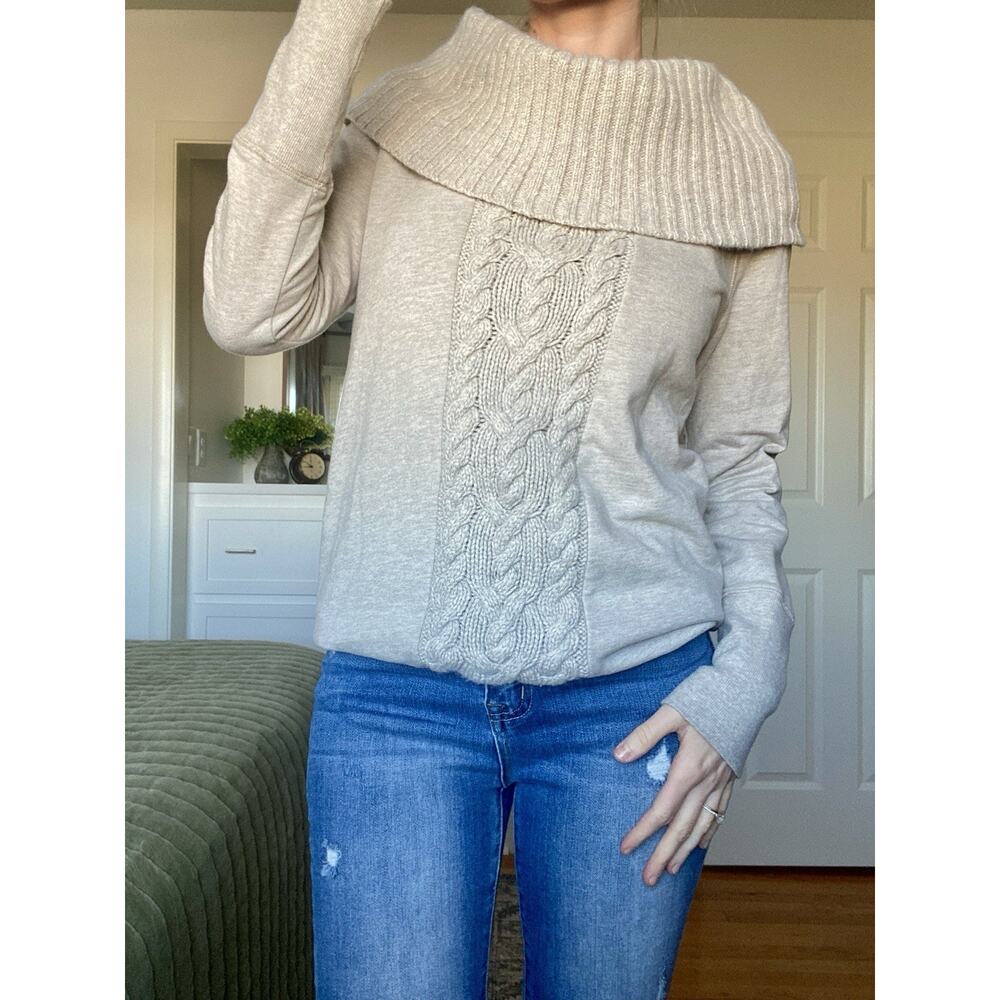Loft Sweater Women's Small Beige Wool Rabbit Hair Cable Knit Cowl Neck